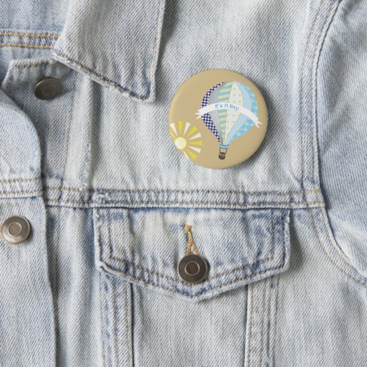 Blue Hot Air Ballon Baby shower Button (In situ)