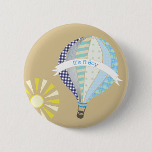 Blue Hot Air Ballon Baby shower Button