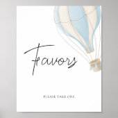 Blue Hot Air Ballon Baby shower Favors Sign Poster (Voorkant)