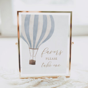 Blue Hot Air Ballon Baby shower Favors Sign Poster