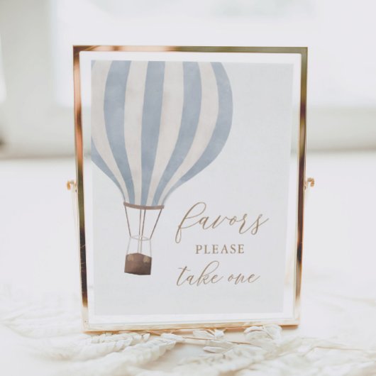 Blue Hot Air Ballon Baby shower Favors Sign Poster