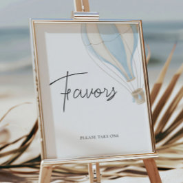 Blue Hot Air Ballon Baby shower Favors Sign Poster