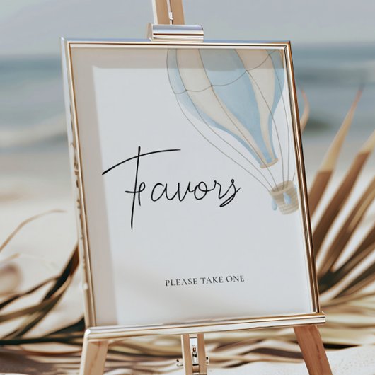 Blue Hot Air Ballon Baby shower Favors Sign Poster