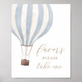 Blue Hot Air Ballon Baby shower Favors Sign Poster (Voorkant)