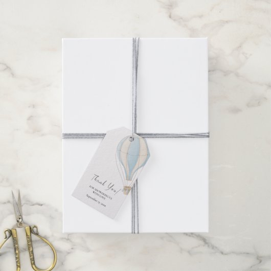 Blue Hot Air Ballon Baby shower Hartelijk dank Cadeaulabel (Met Touw)