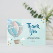 Blue Hot Air Ballon Baby shower Hartelijk dank voo Bedankkaart (Staand voorkant)