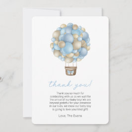 Blue Hot Air Ballon Baby shower Hartelijk dank voo Kaart