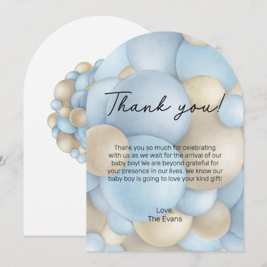 Blue Hot Air Ballon Baby shower Hartelijk dank voo Kaart (Voorkant / Achterkant)