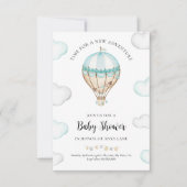 Blue Hot Air Ballon Baby shower Invitation Boy Kaart (Voorkant)