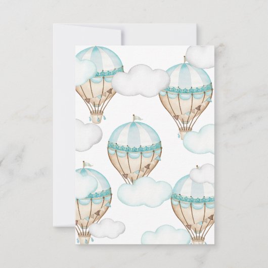 Blue Hot Air Ballon Baby shower Invitation Boy Kaart (Achterkant)