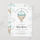 Blue Hot Air Ballon Baby shower Invitation Boy Kaart (Voorkant / Achterkant)