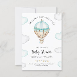 Blue Hot Air Ballon Baby shower Invitation Boy Kaart