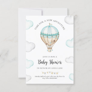Blue Hot Air Ballon Baby shower Invitation Boy Kaart