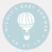 Blue Hot Air Ballon Baby shower Ronde Sticker (Voorkant)