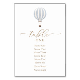 Blue Hot Air Ballon Baby shower Table Number Kaart