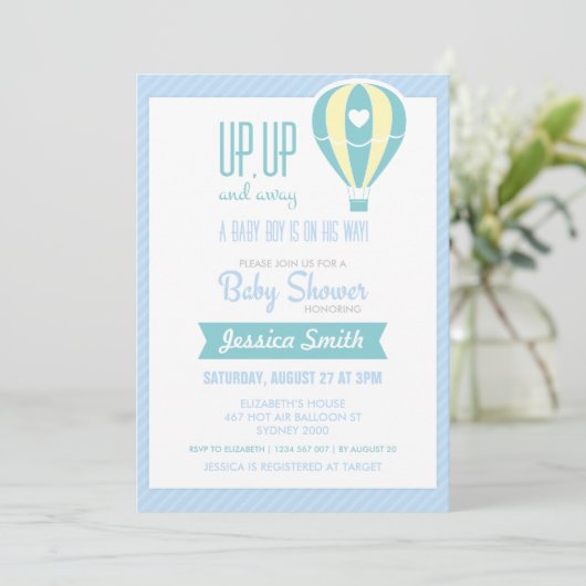 Blue Hot Air Ballon Baby shower Uitnodiging (Staand voorkant)