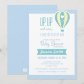 Blue Hot Air Ballon Baby shower Uitnodiging (Voorkant / Achterkant)