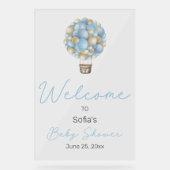 Blue Hot Air Ballon Baby shower Welkomstteken Acryl Bord (Voorkant)