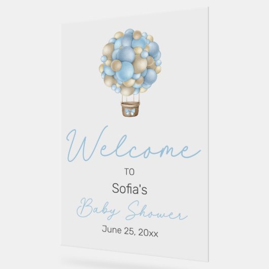 Blue Hot Air Ballon Baby shower Welkomstteken Acryl Bord (Hoek)