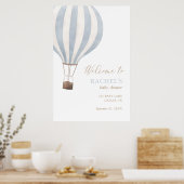 Blue Hot Air Ballon Baby shower Welkomstteken Poster (Keuken)