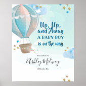 Blue Hot Air Ballon Baby shower Welkomstteken Poster (Voorkant)