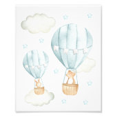 Blue Hot Air ballon, Beer, Bunny, Boy Nursery Foto Afdruk (Voorkant)