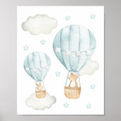 Blue Hot Air ballon, Beer, Bunny, Boy Nursery Poster (Voorkant)