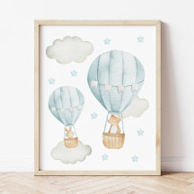 Blue Hot Air ballon, Beer, Bunny, Boy Nursery