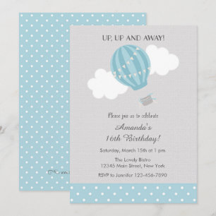 Blue Hot Air Ballon Birthday Invitation Kaart