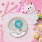 Blue Hot Air Ballon Birthday Papieren Bordje (Feest)