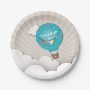 Blue Hot Air Ballon Birthday Papieren Bordje
