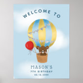 Blue Hot Air Ballon Birthday Party Welkomstteken Poster (Voorkant)