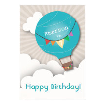 Blue Hot Air Ballon Birthday Poster