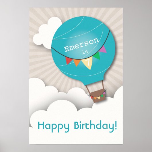 Blue Hot Air Ballon Birthday Poster (Voorkant)