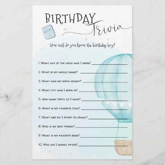 Blue Hot Air ballon Birthday Trivia (Voorkant)