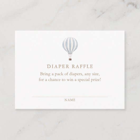 Blue Hot Air Ballon Boy Baby shower Diaper Raffle Informatiekaartje (Voorkant)