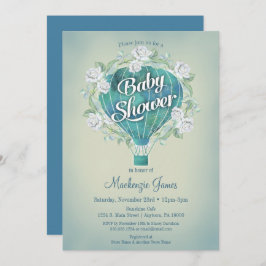Blue Hot Air Ballon Boys Baby shower Invitation Kaart
