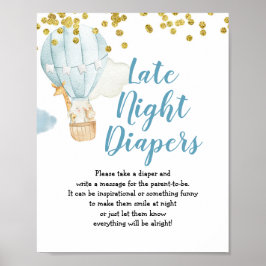 Blue Hot air ballon Late Night Diapers Sign Poster