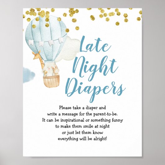 Blue Hot air ballon Late Night Diapers Sign Poster (Voorkant)