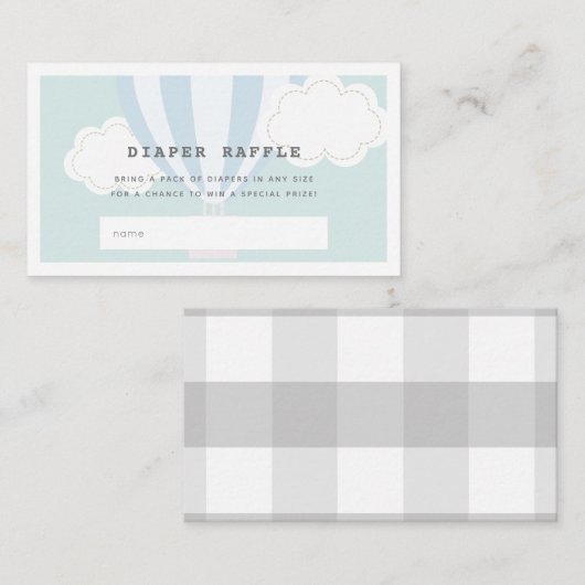 Blue Hot Air Ballon Luier Raffle Ticket Informatiekaartje (Voorkant / Achterkant)