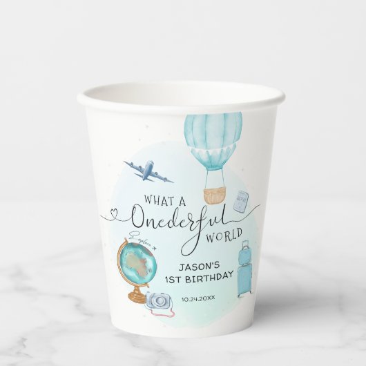 Blue Hot Air ballon ONEderful Boys 1st Birthday Papieren Bekers