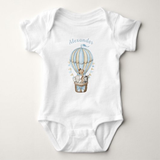 Blue Hot Air ballon Safari Animals Baby Bodysuit (Voorkant)
