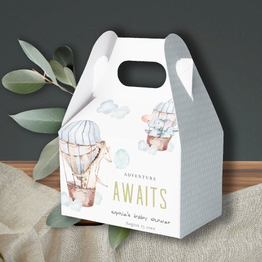 Blue Hot Air Ballon Safari Animals Baby shower Bedankdoosjes