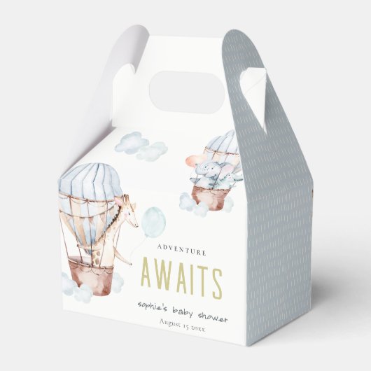 Blue Hot Air Ballon Safari Animals Baby shower Bedankdoosjes (Achterkant)