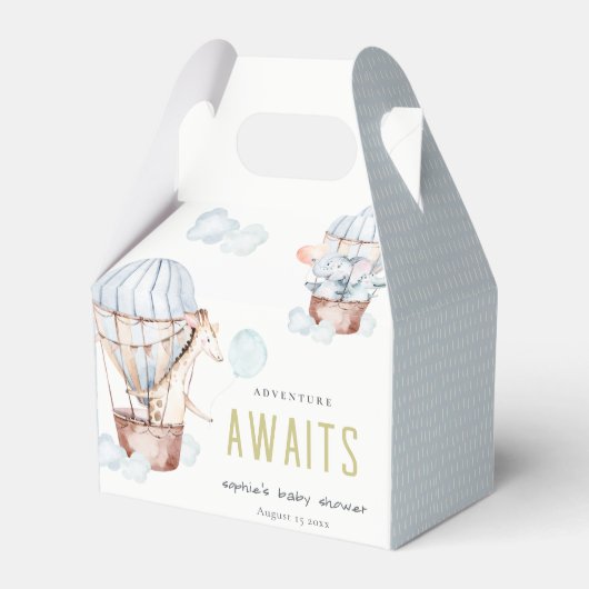Blue Hot Air Ballon Safari Animals Baby shower Bedankdoosjes (Voorkant Zijde)