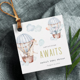 Blue Hot Air Ballon Safari Animals Baby shower Bedankjes Labels