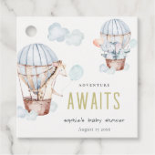 Blue Hot Air Ballon Safari Animals Baby shower Bedankjes Labels (Voorkant)