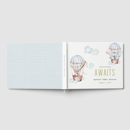Blue Hot Air Ballon Safari Animals Baby shower Gastenboek (Volledig)