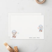 Blue Hot Air Ballon Safari Animals Baby shower Notitiekaartje (Voorkant / Achterkant in situ)