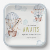 Blue Hot Air Ballon Safari Animals Baby shower Papieren Bordje (Voorkant)